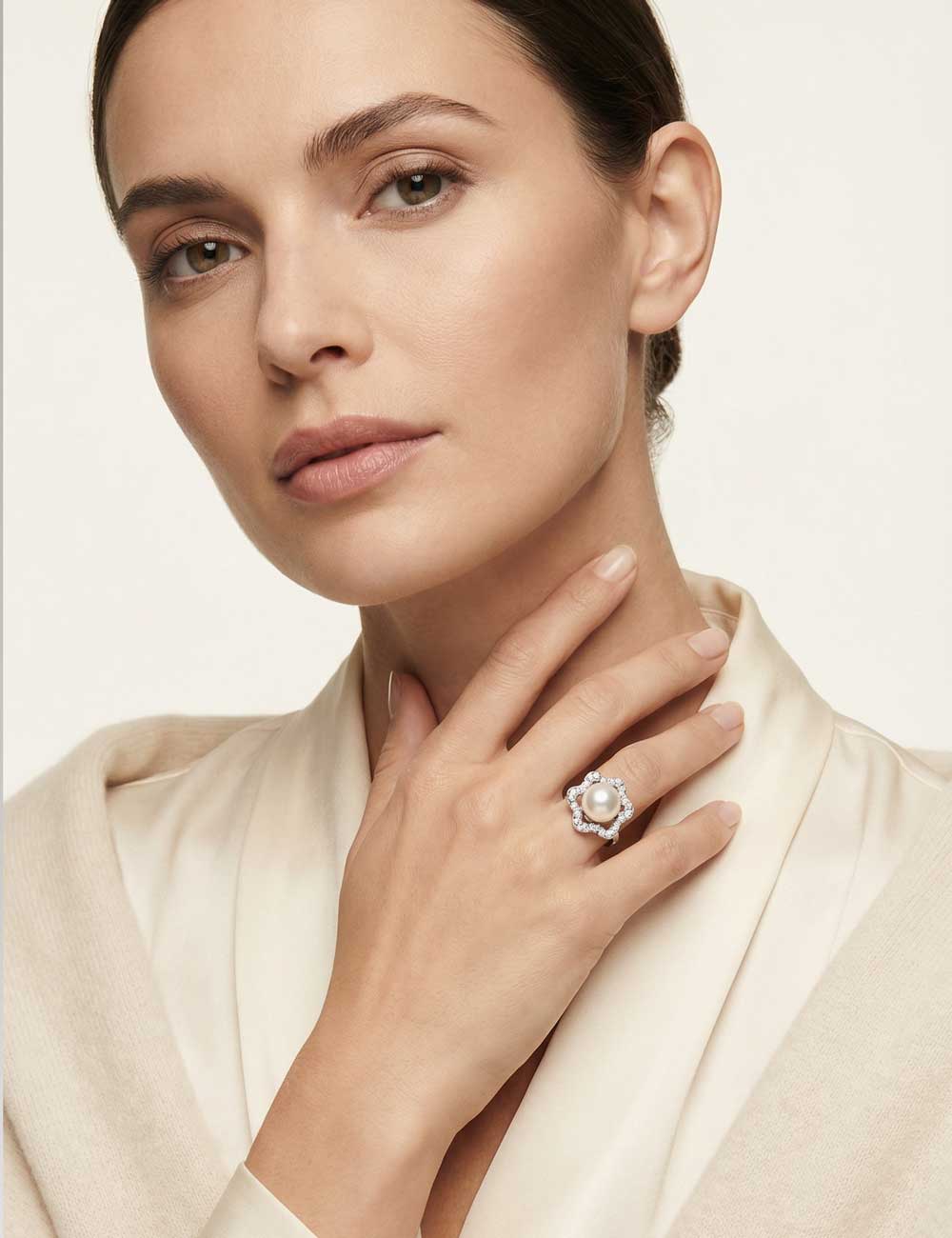 Ring Modern – 925 Silber rhodiniert mit Muschelkernperle 10 mm