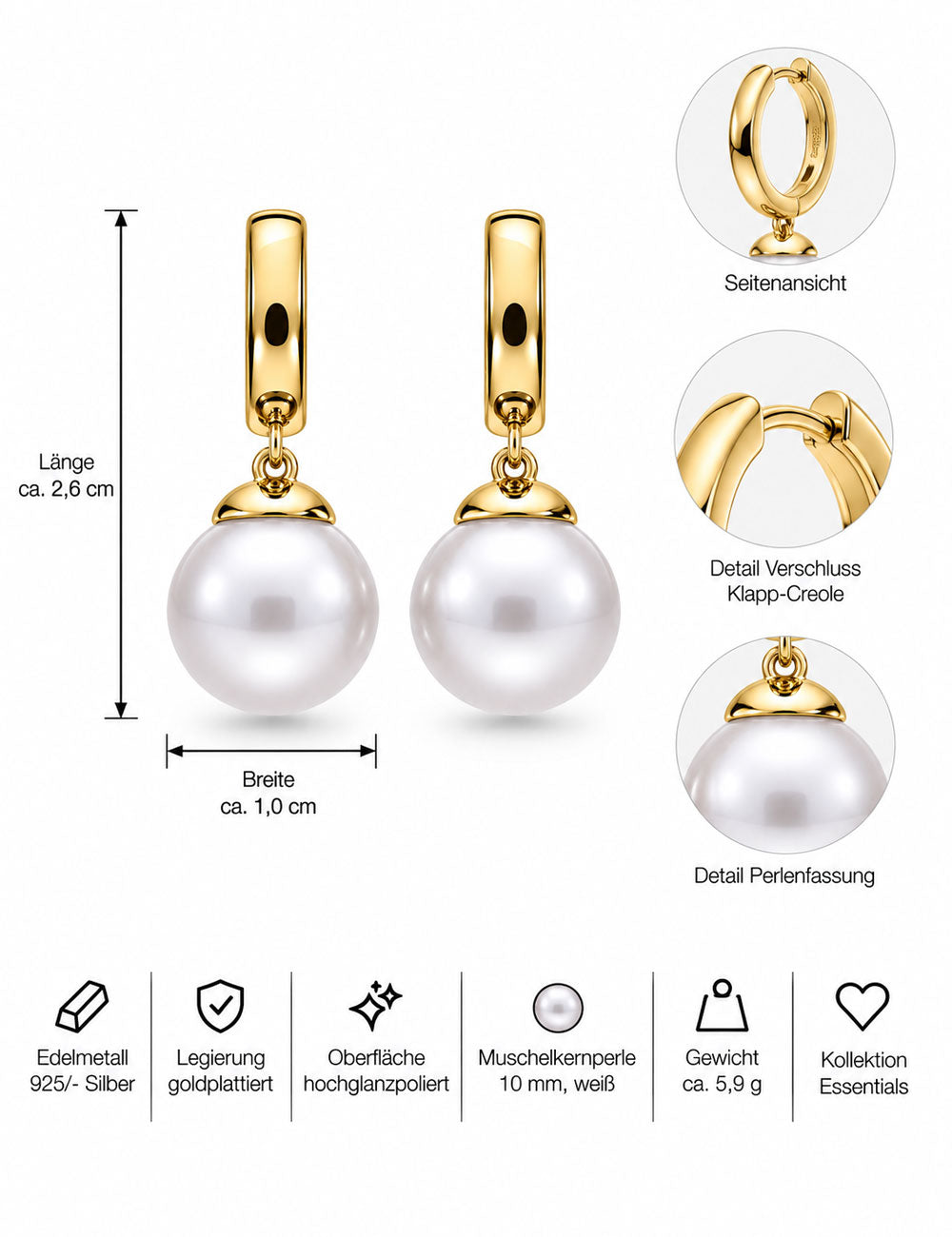#Muschelkernperle_weiß #Legierung_goldplattiert