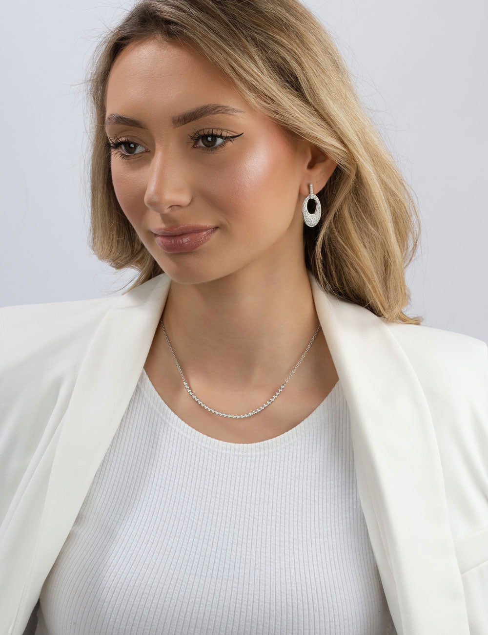 Modern Collier 925 Silber rhodiniert mit Zirkonia – 40+5 cm