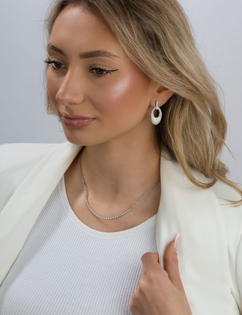 Modern Collier 925 Silber rhodiniert mit Zirkonia – 40+5 cm