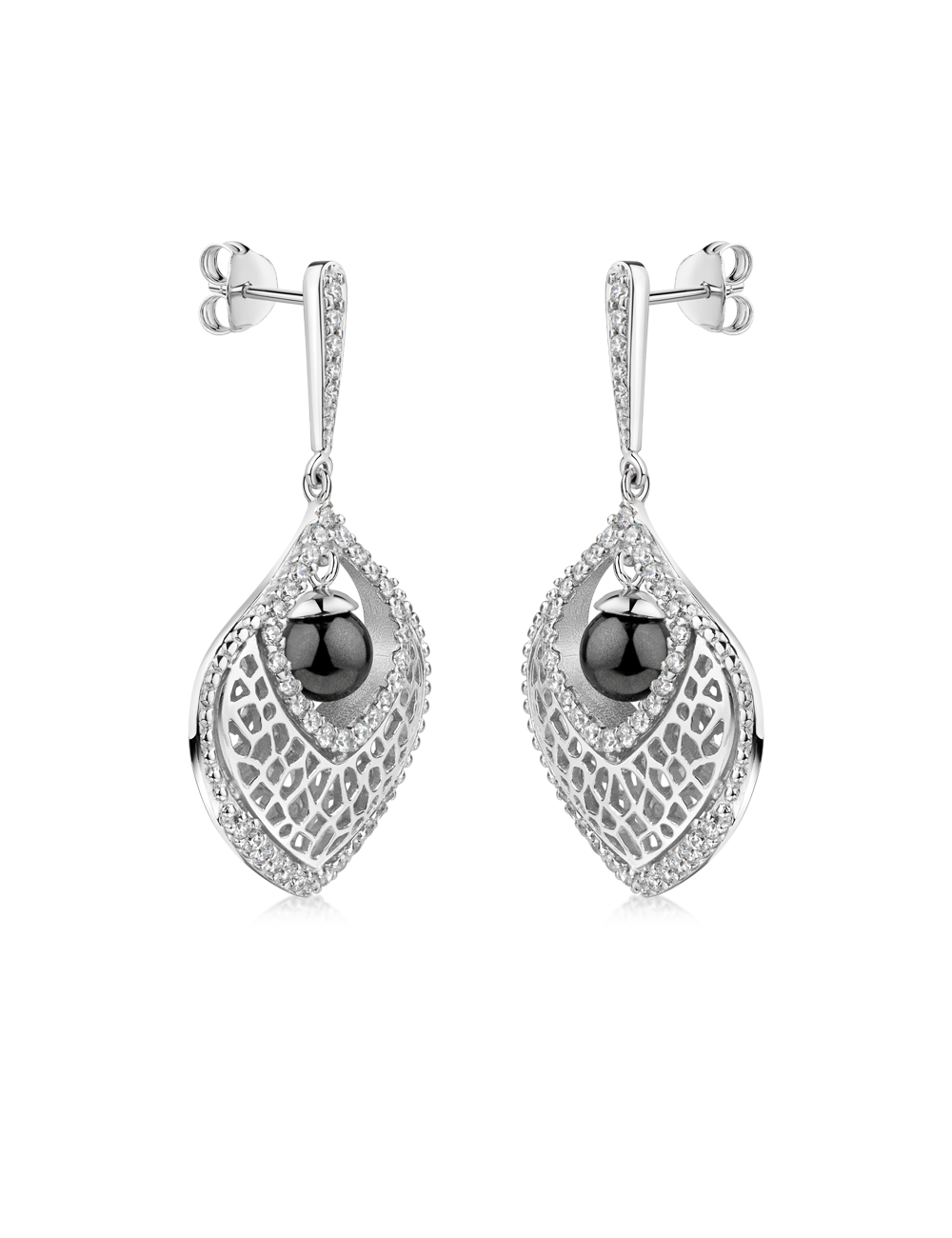 Ohrstecker 925/- Silber rhodiniert mit Perle