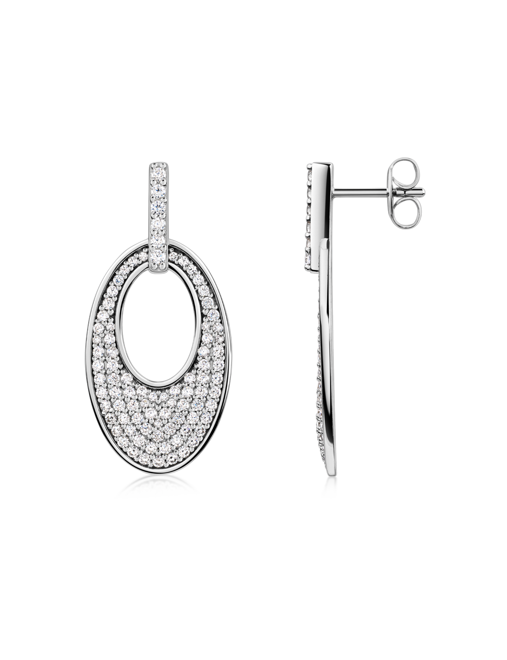 Ohrstecker Oval Pavé mit weißen Zirkonia – 925 Silber rhodiniert | Modern