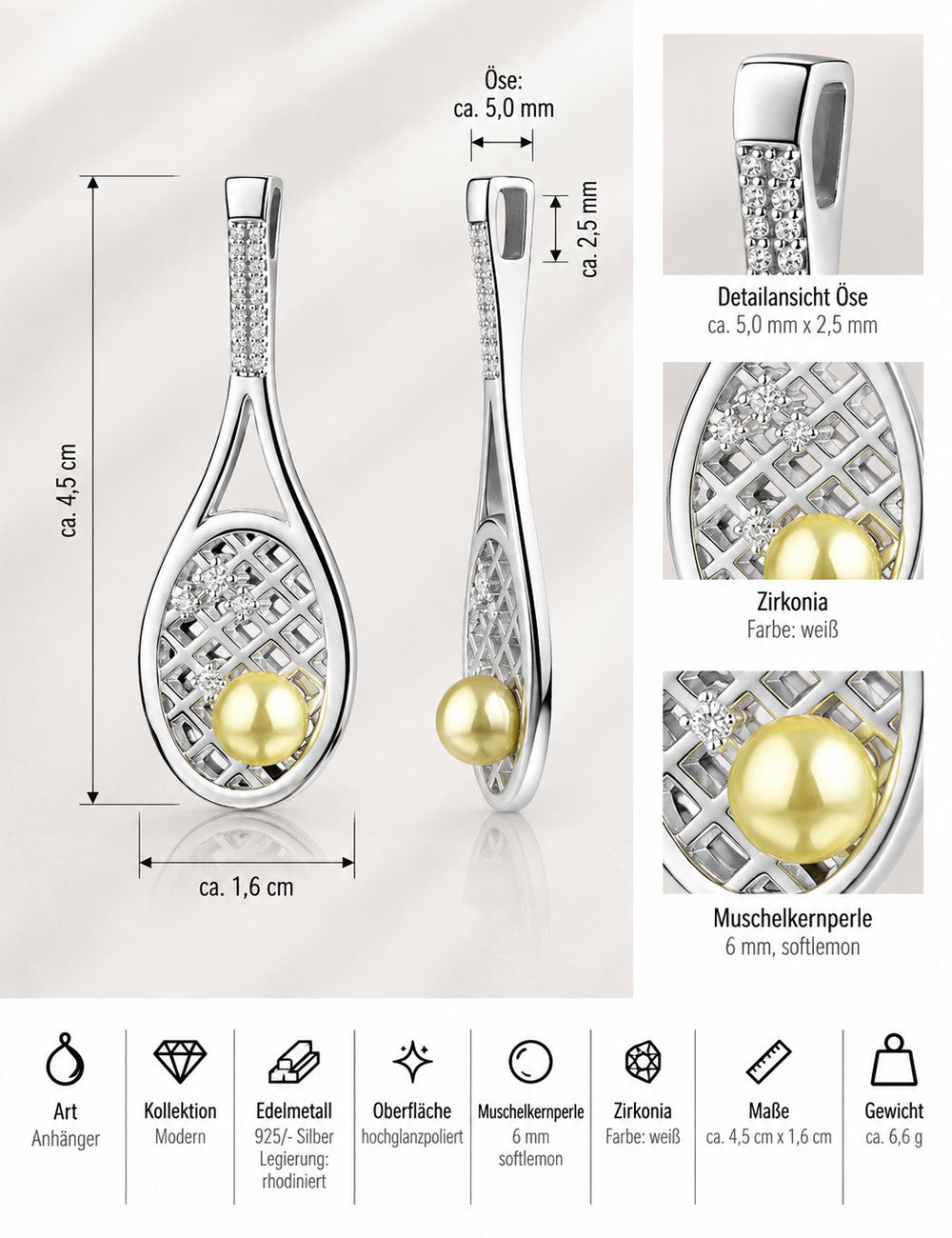 Anhänger Tennisschläger 925/- Silber