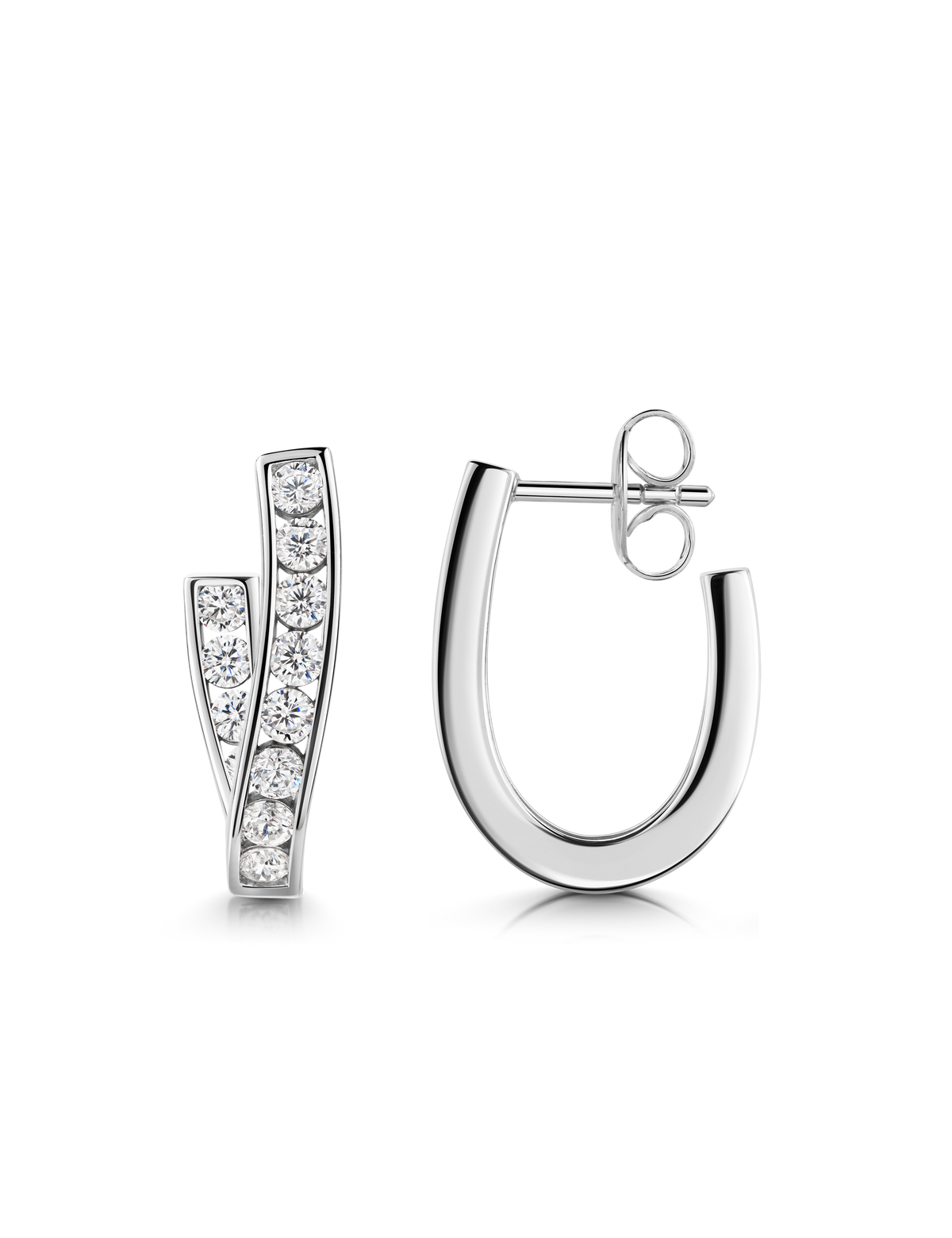 Ohrstecker 925/- Silber rhodiniert mit Zirkonia, Vorderansicht und Seitenansicht mit Stecker