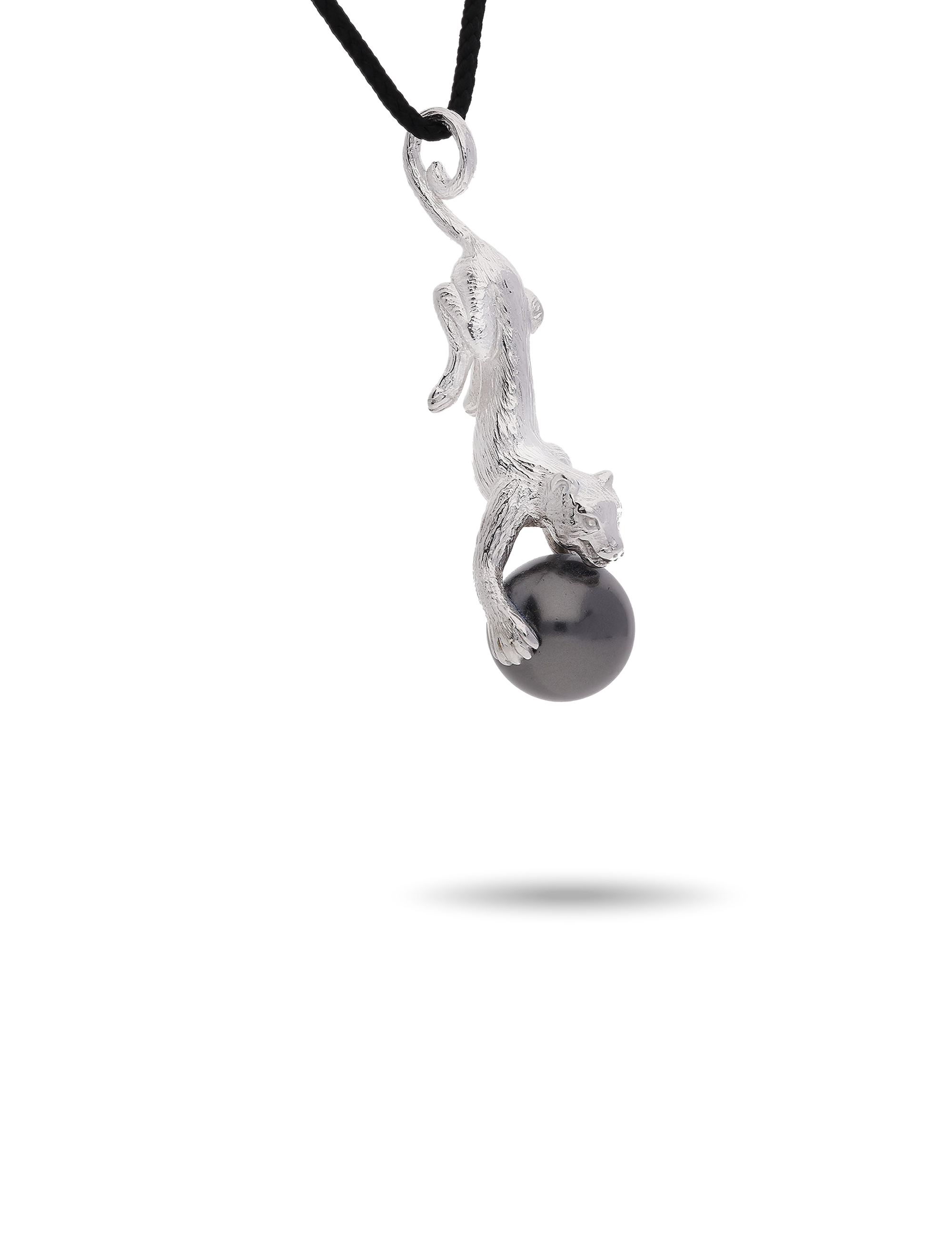 Anhänger Panther, 925/- Silber rhodiniert mit Stoffkordel 60cm