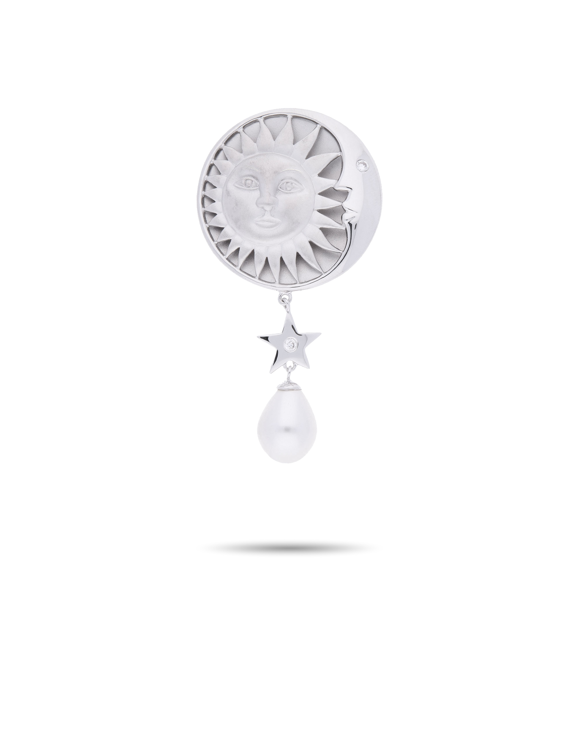 Anhänger Sonne, Mond und Sterne, 925/- Silber mit Perle