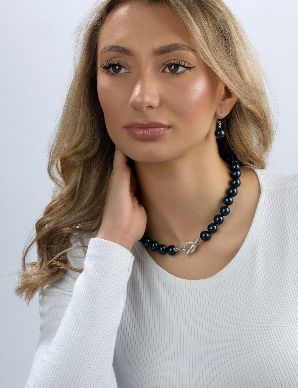 Collier mit Muschelkernperle 12 mm – nachtblau