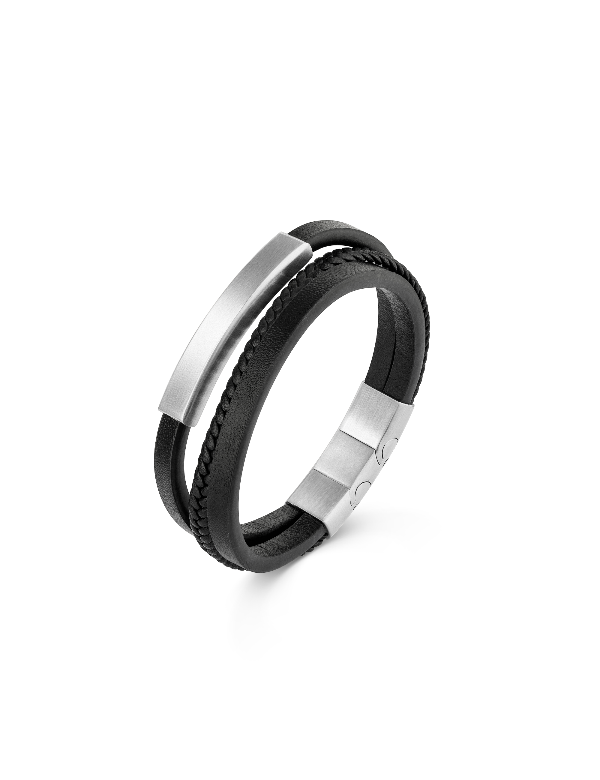 Lederarmband schwarz mit Edelstahl Gravurplatte