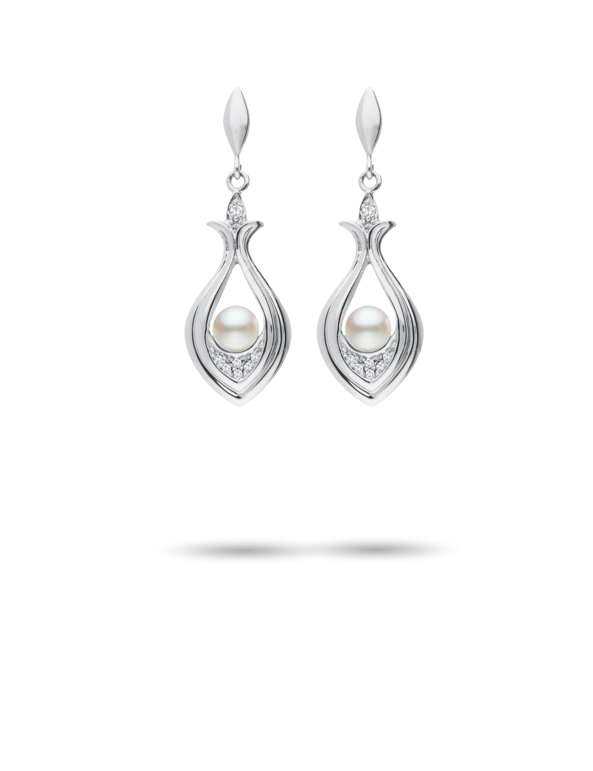Ohrhänger, Silber rhodiniert mit Perle 6mm