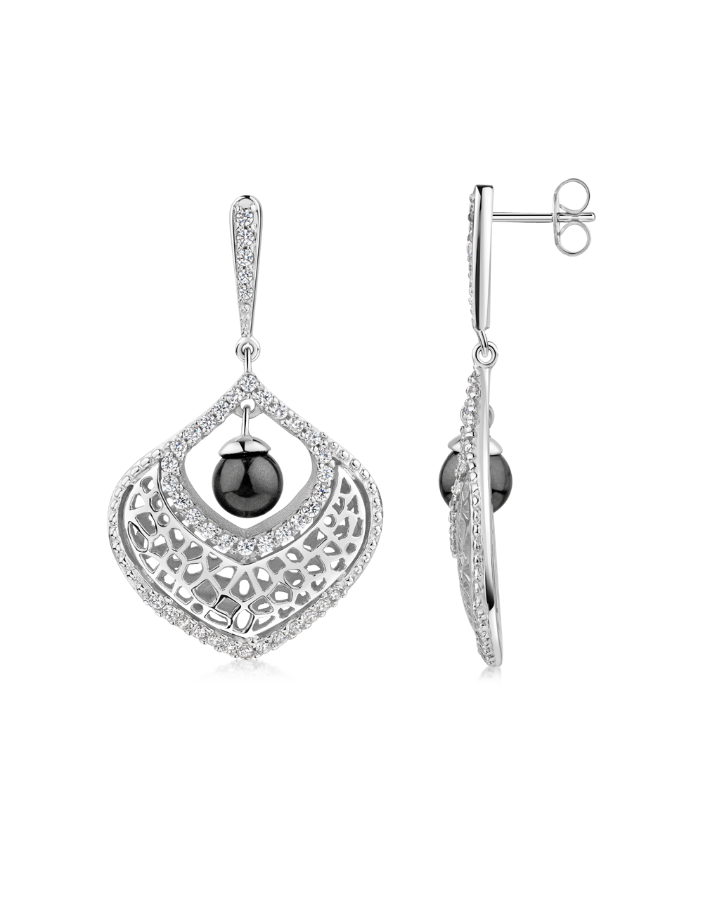 Ohrstecker 925/- Silber rhodiniert mit Perle