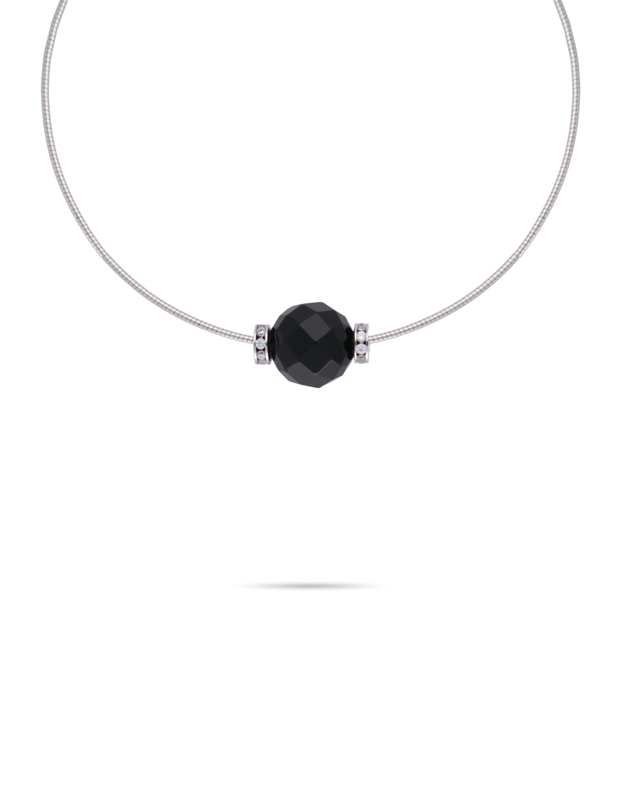 Omegareif, 925/- Silber rhodiniert mit Onyxkugel facettiert
