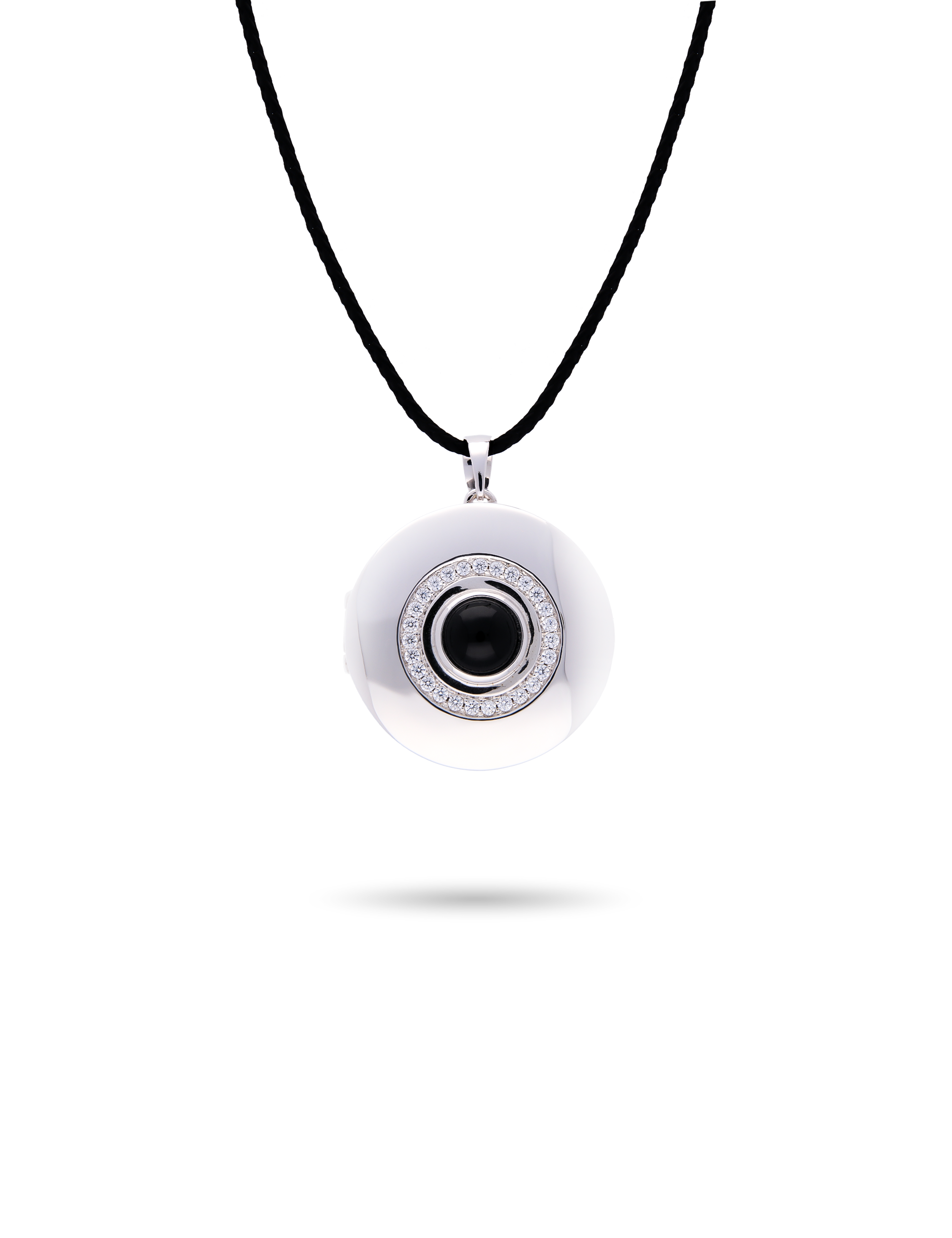 Medallion rund, 925/- Silber rhodiniert mit Stoffkordel