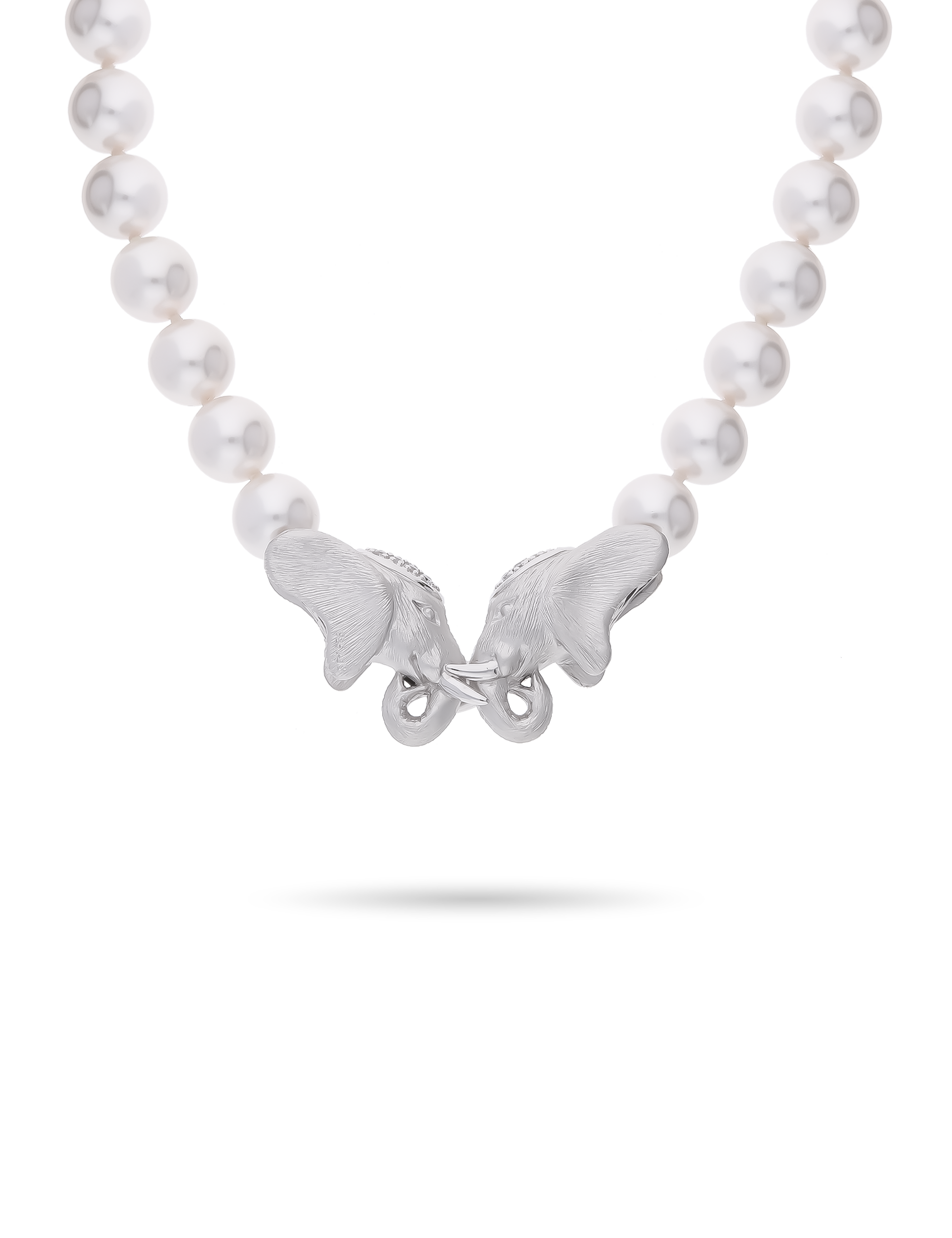 Perlenkette "Elefant" mit 12mm weißen Perlen