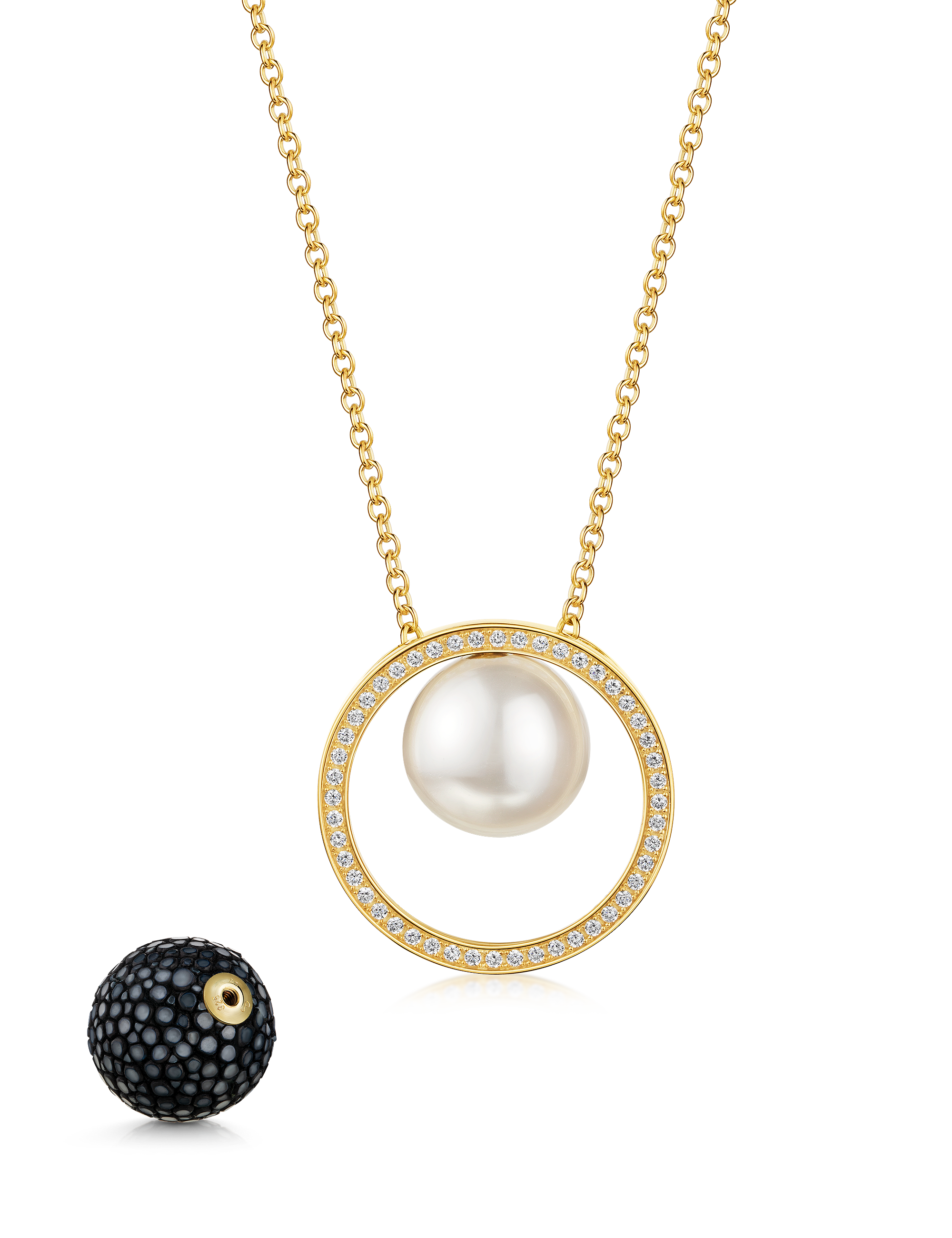 Collier Ankerkette mit Schraubperle 16mm weiß und Rochenkugel 16mm schwarz