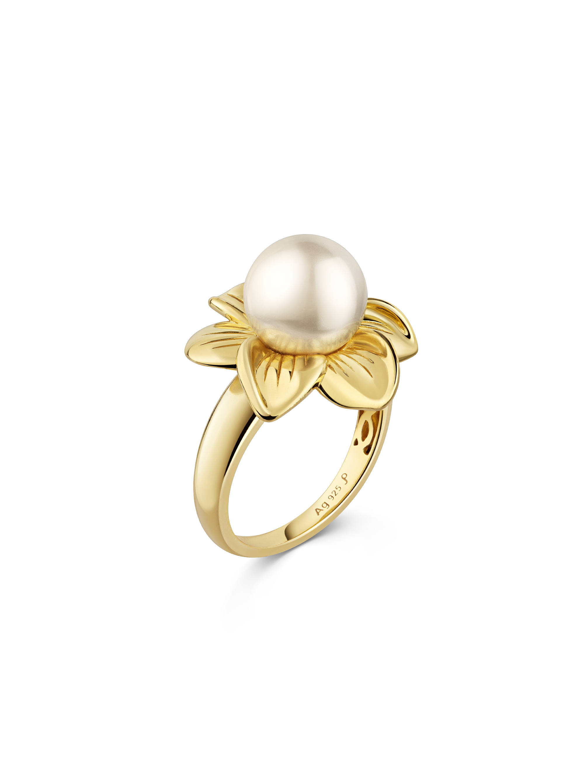 Ring 925/- Silber goldplattiert mit Perle weiß