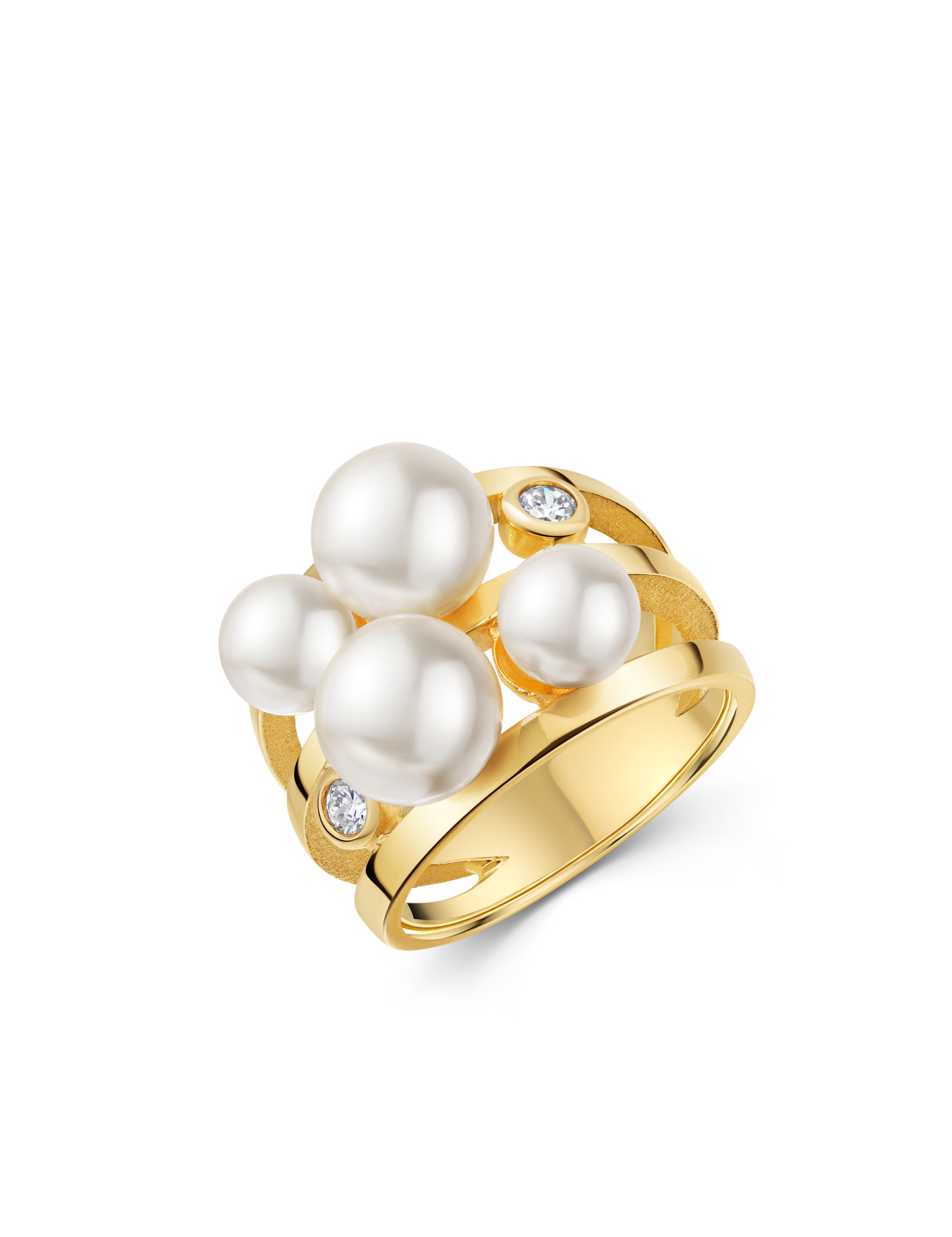Ring 925/- Silber goldplattiert mit Perlen