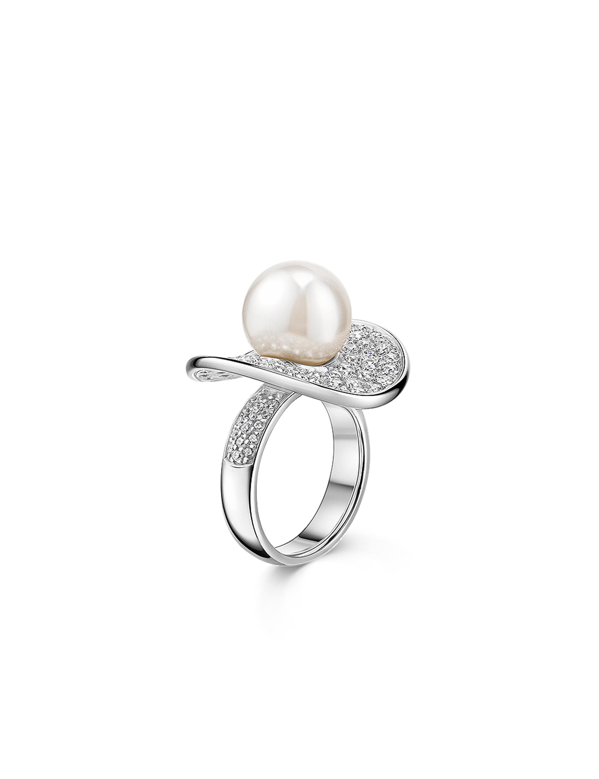 Ring 925/- Silber rhodiniert mit Perle 12mm weiß