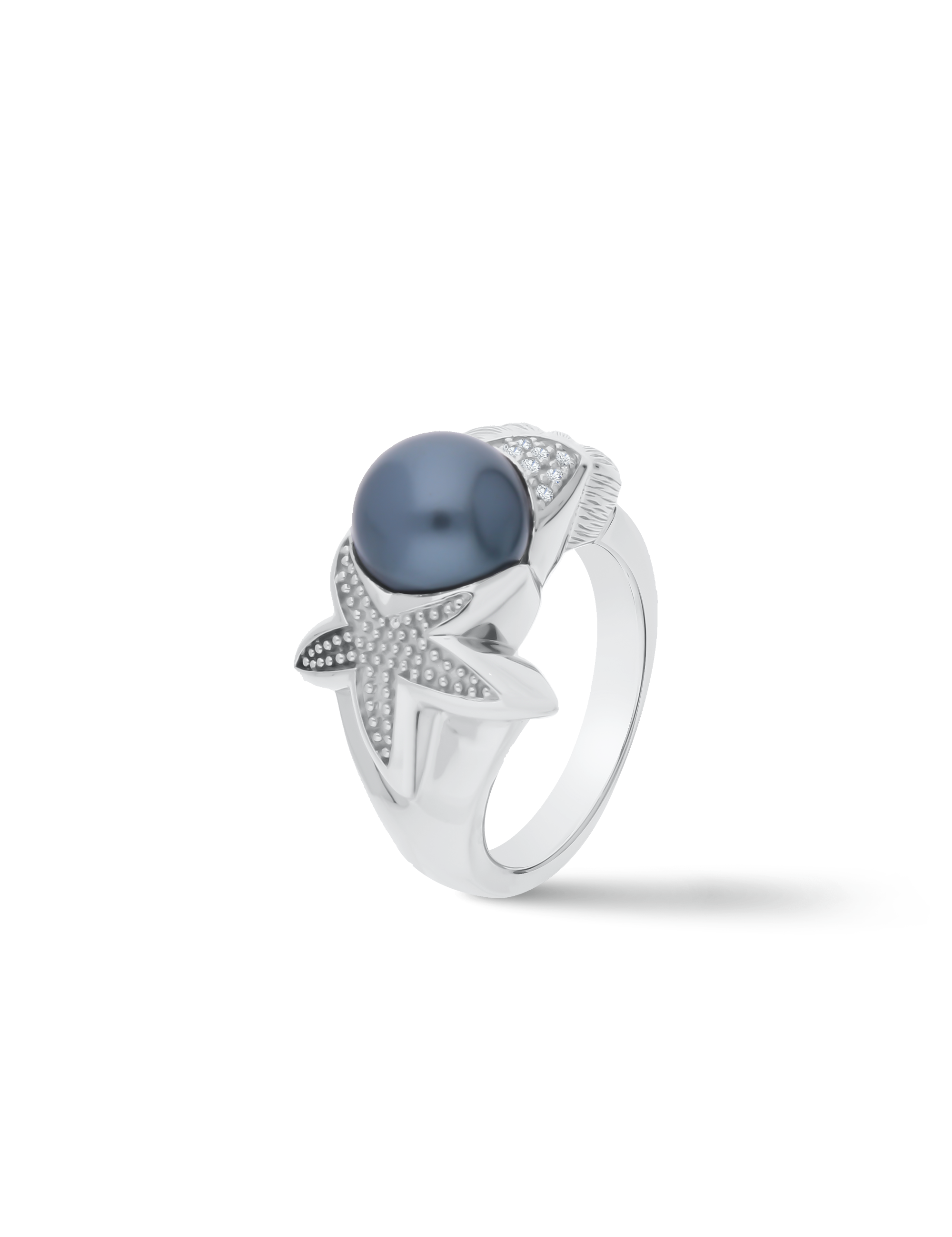 Ring, 925/- Silber rhodiniert mit Perle 9mm