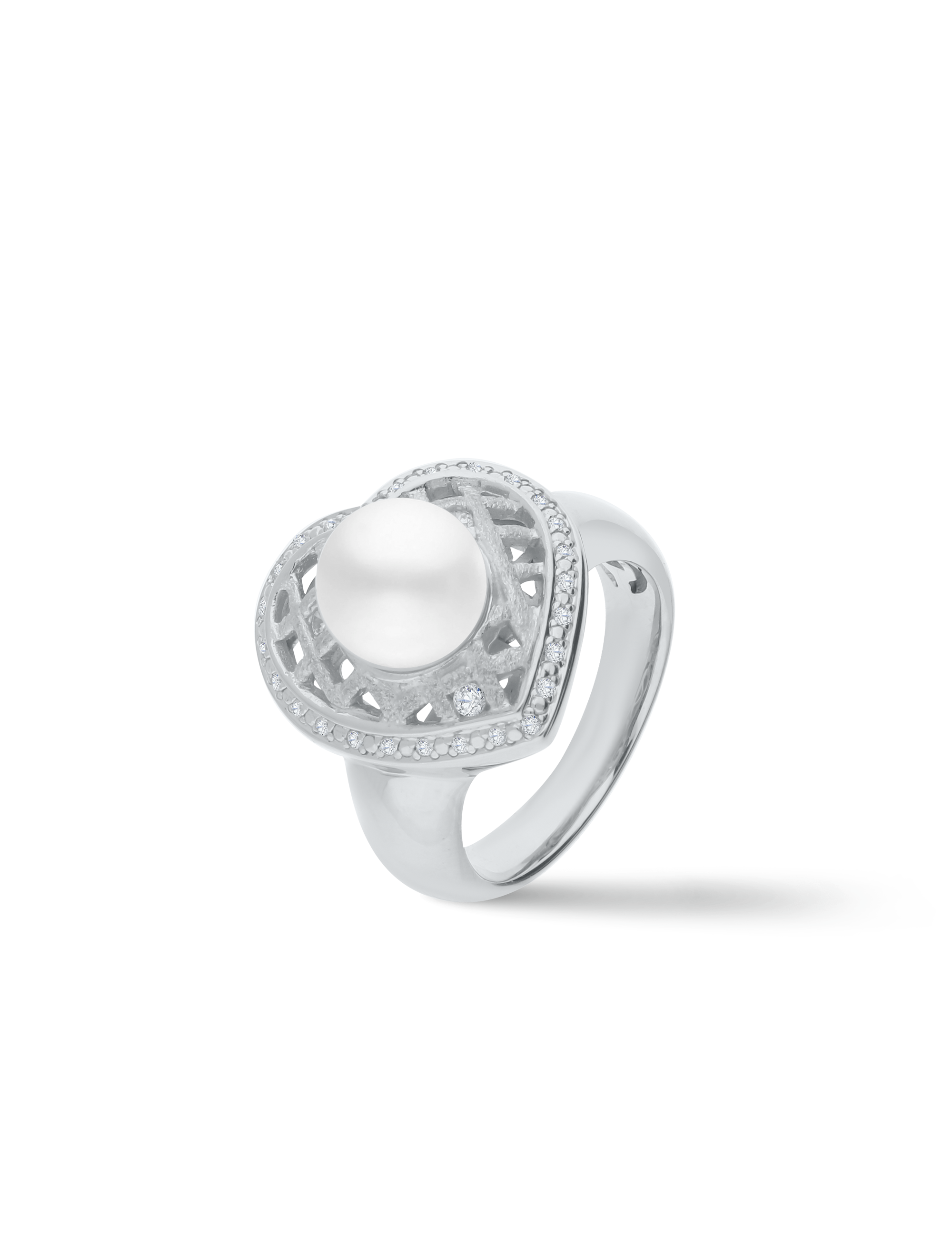 Ring Herz, 925/- Silber mit Perle 9mm