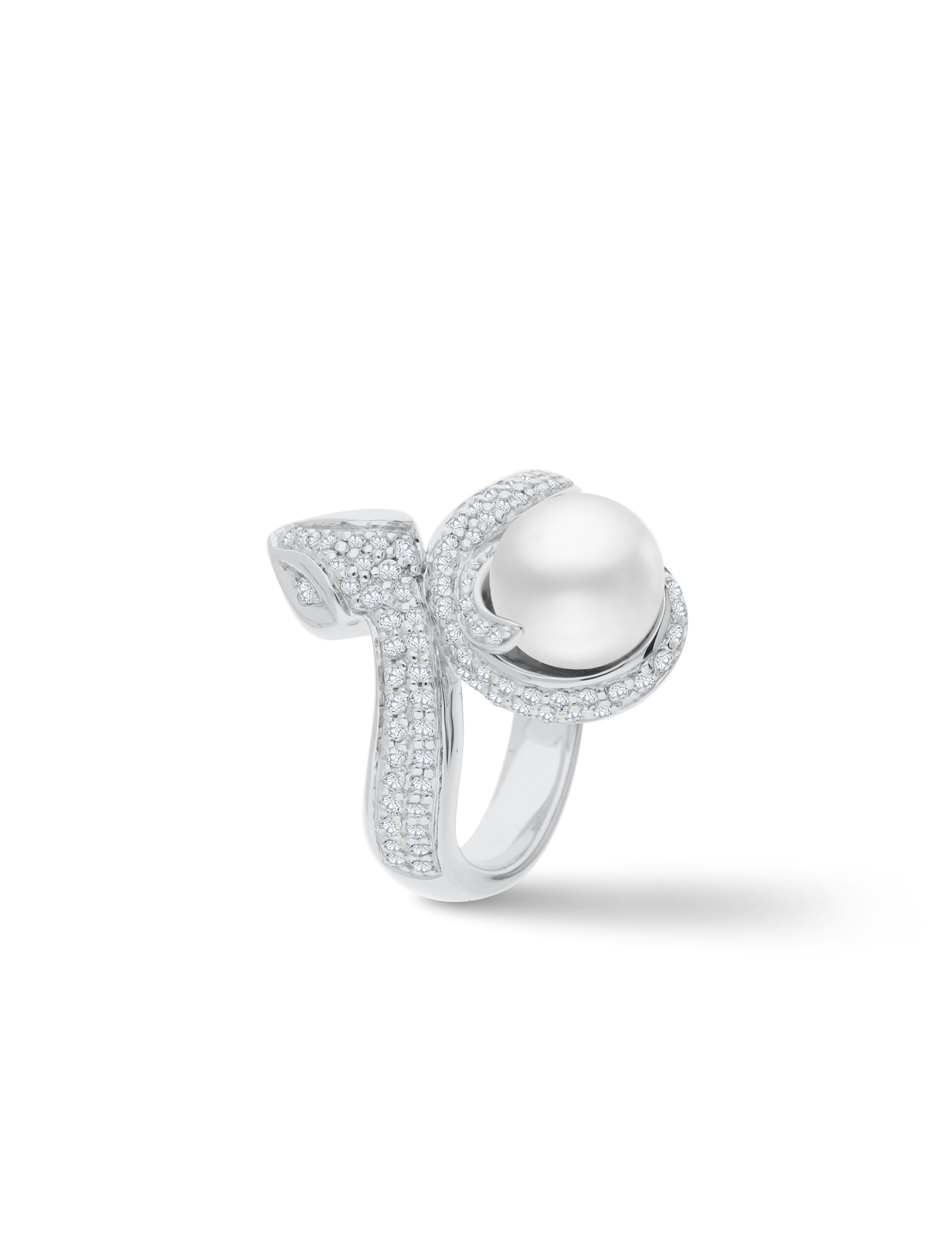 Ring Schlange, 925/- Silber rhodiniert mit Perle 9mm